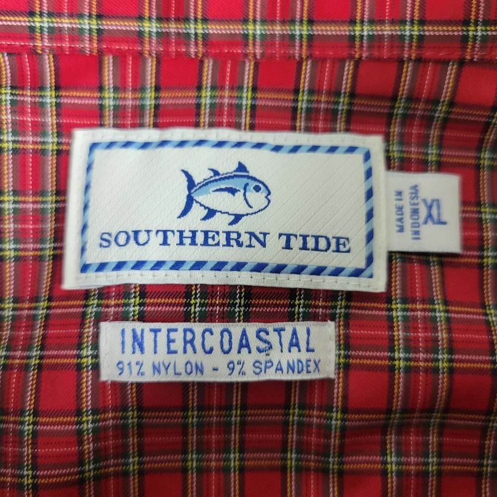 Southern Tide Intercoastal Mens XL Red Plaid Check Performance Button Down LS